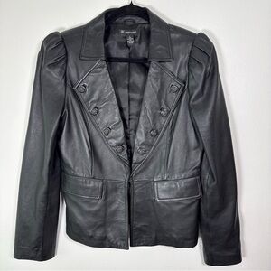 INC International Concepts Black Soft Leather Military Style Jacket Size Large